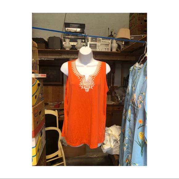 Orange Tanktop with White Design - Picture 1 of 5